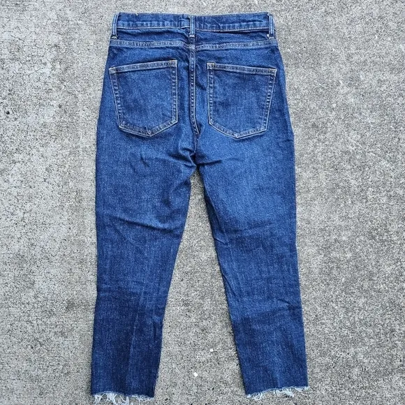 Everlane Cheeky Jeans Medium Rise Dark Wash Pants Cutoff Raw Hem Pants Womens 29