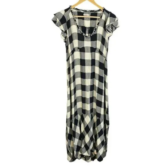 Faherty Women's Black and White Buffalo Plaid Nadia Dress NWT