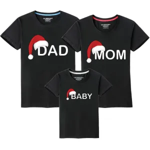 Family Matching Christmas T-Shirts – "Dad, Mom, Baby" Santa Hat Design