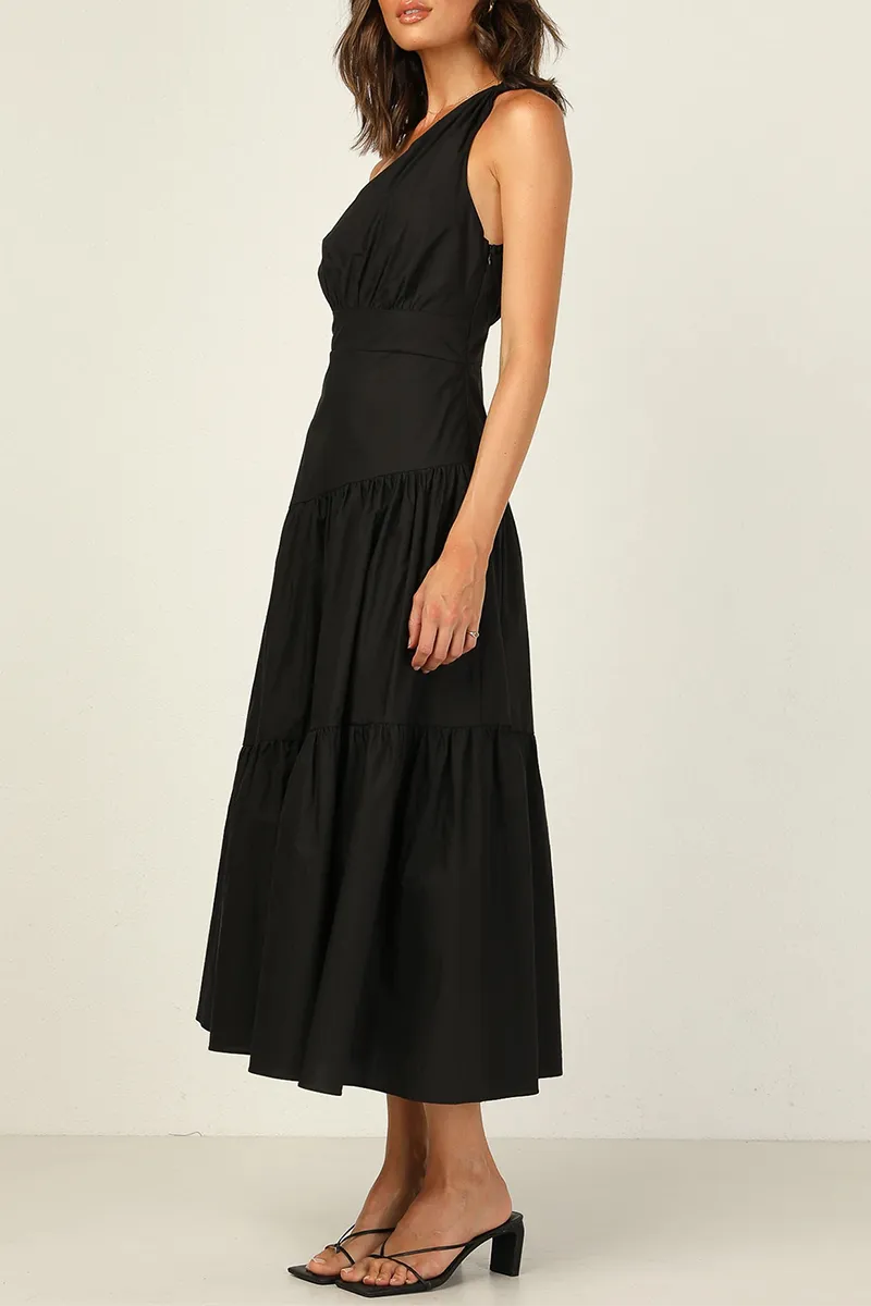 Fashion Solid One Shoulder Cake Skirt Dresses(6 Colors)