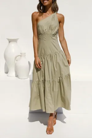 Fashion Solid One Shoulder Cake Skirt Dresses(6 Colors)