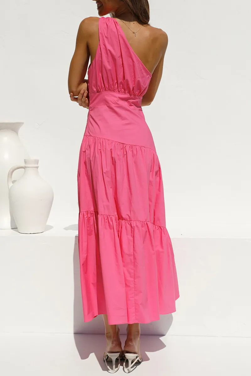 Fashion Solid One Shoulder Cake Skirt Dresses(6 Colors)