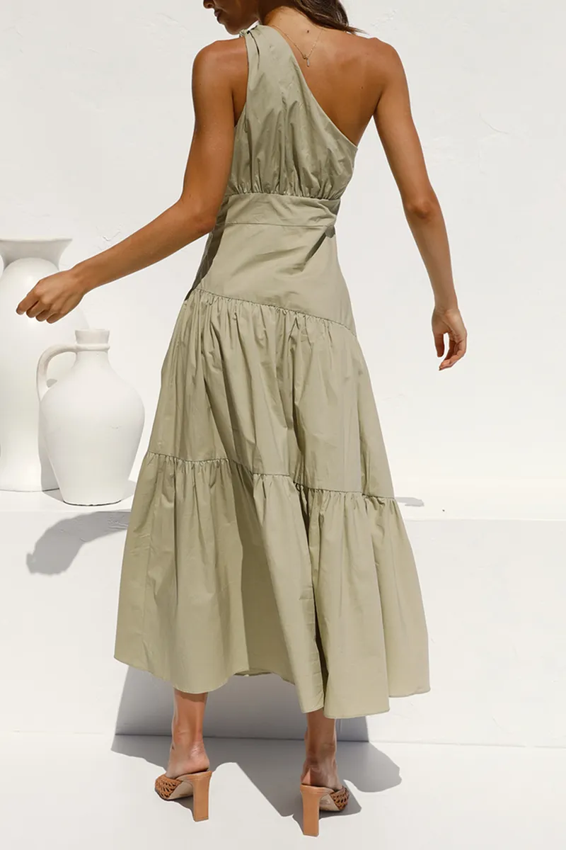 Fashion Solid One Shoulder Cake Skirt Dresses(6 Colors)
