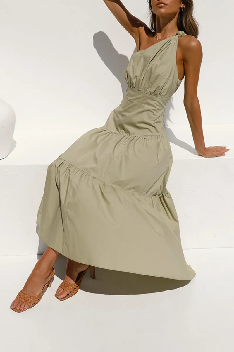 Fashion Solid One Shoulder Cake Skirt Dresses(6 Colors)