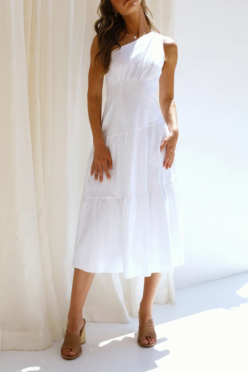 Fashion Solid One Shoulder Cake Skirt Dresses(6 Colors)
