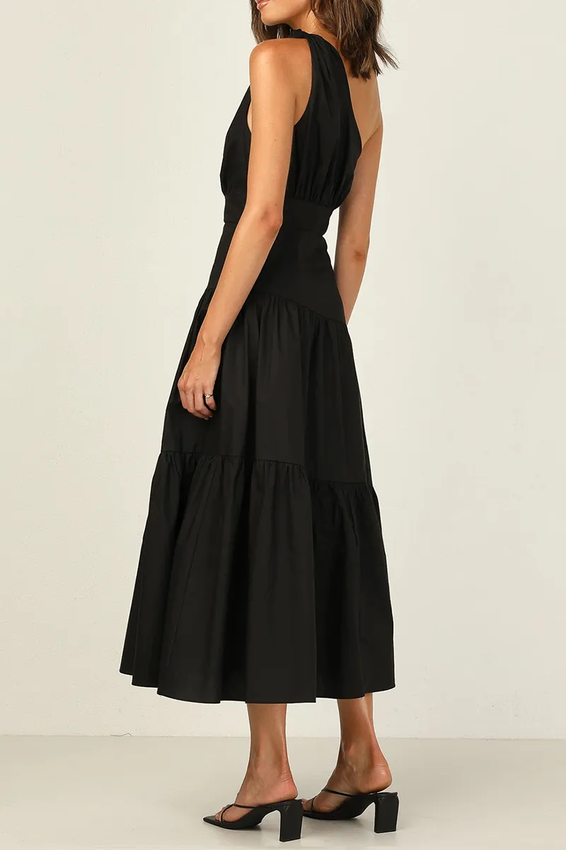 Fashion Solid One Shoulder Cake Skirt Dresses(6 Colors)