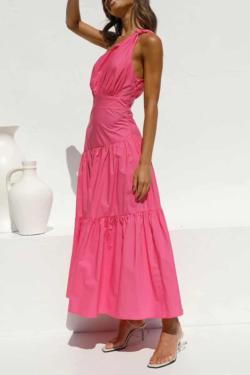 Fashion Solid One Shoulder Cake Skirt Dresses(6 Colors)