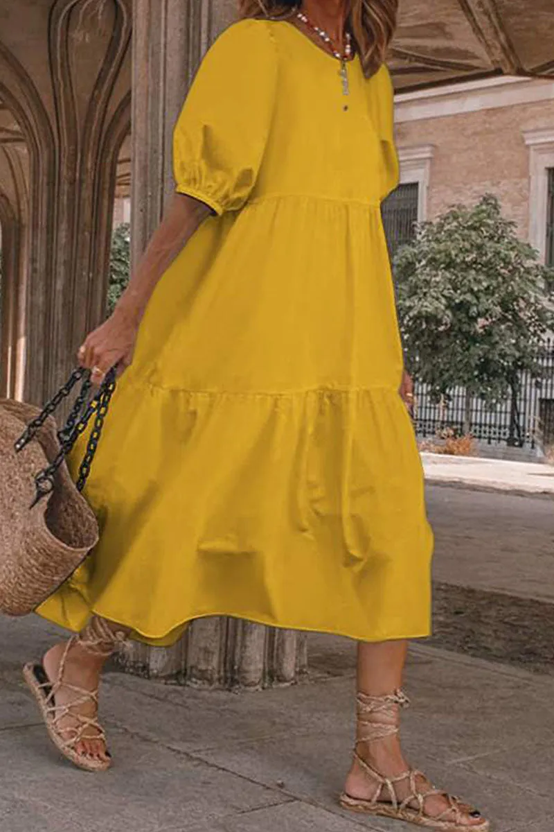 Fashion Vintage Solid Split Joint O Neck Princess Dresses