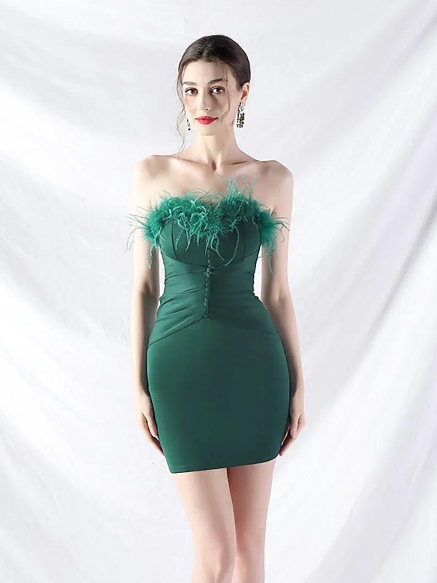 Feather Strapless Folds Beaded Mini Dress MYC2011