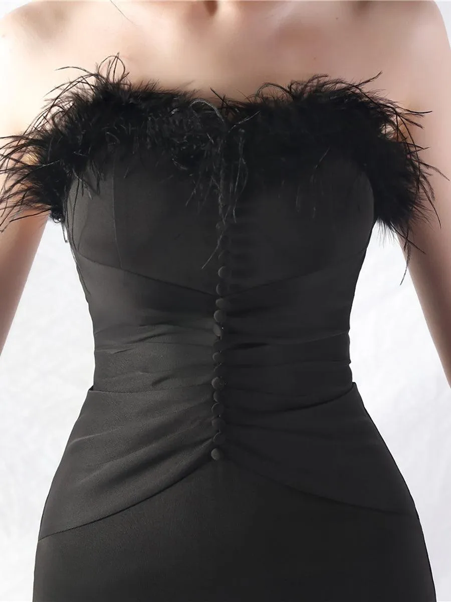 Feather Strapless Folds Beaded Mini Dress MYC2011