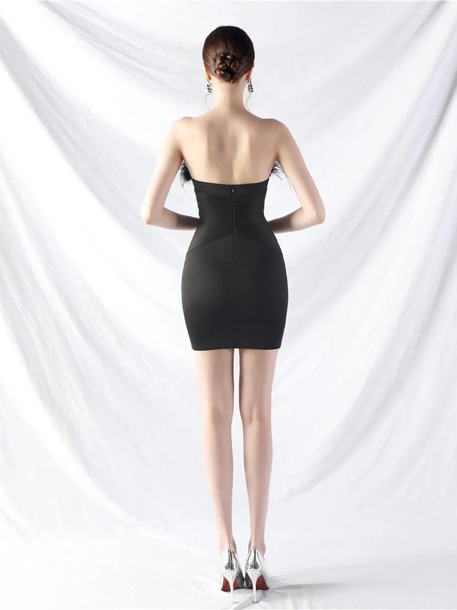 Feather Strapless Folds Beaded Mini Dress MYC2011