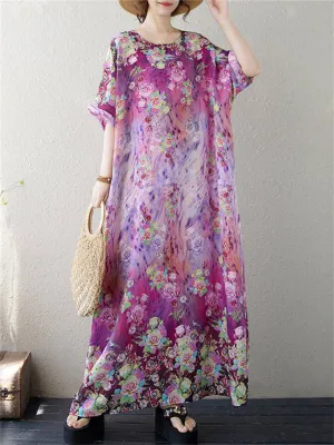 Female Comfort Multi Floral Print Short Sleeve Beach Dresses