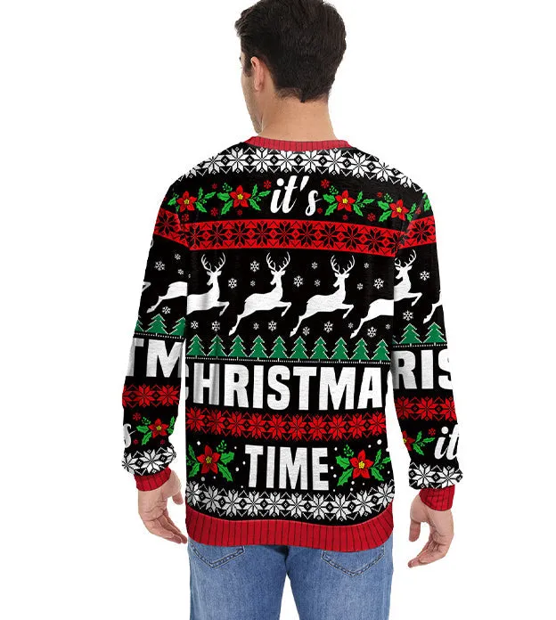 Festive Round Neck Long Sleeve Christmas Printed Holiday Top