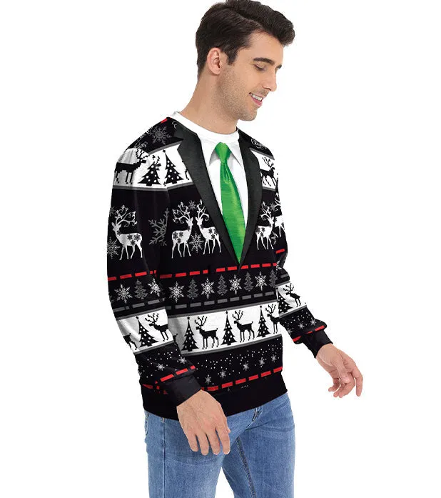 Festive Round Neck Long Sleeve Christmas Printed Holiday Top