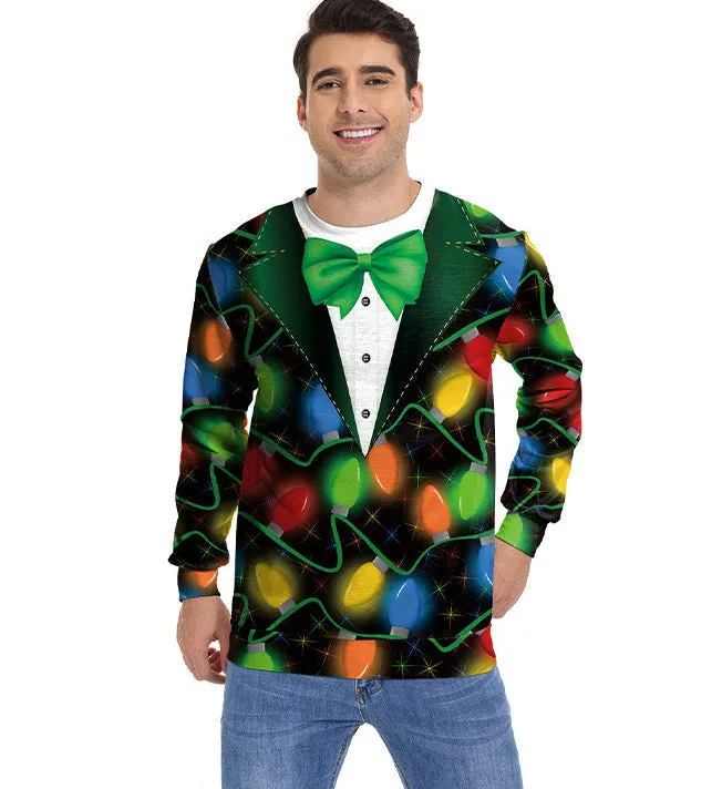 Festive Round Neck Long Sleeve Christmas Printed Holiday Top