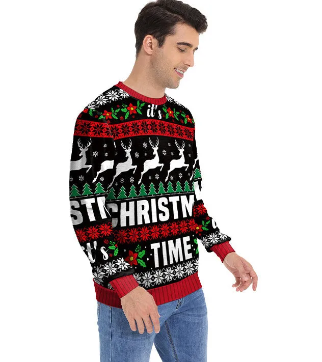 Festive Round Neck Long Sleeve Christmas Printed Holiday Top