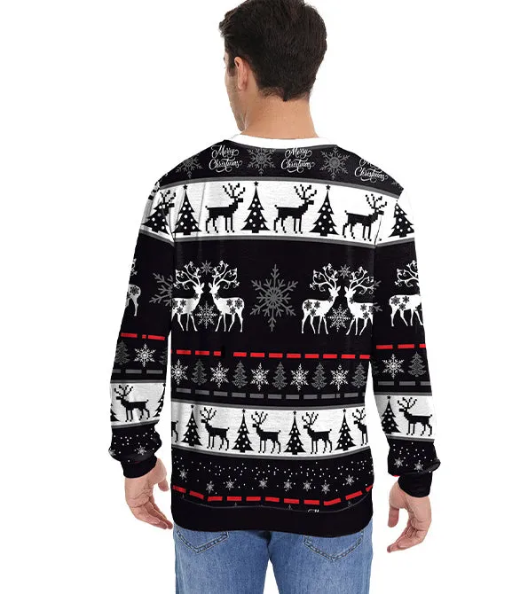 Festive Round Neck Long Sleeve Christmas Printed Holiday Top