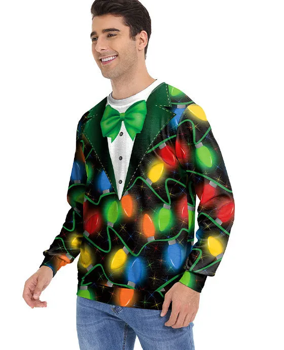 Festive Round Neck Long Sleeve Christmas Printed Holiday Top