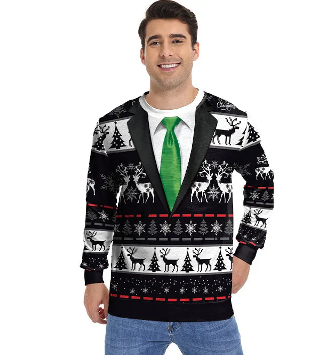Festive Round Neck Long Sleeve Christmas Printed Holiday Top