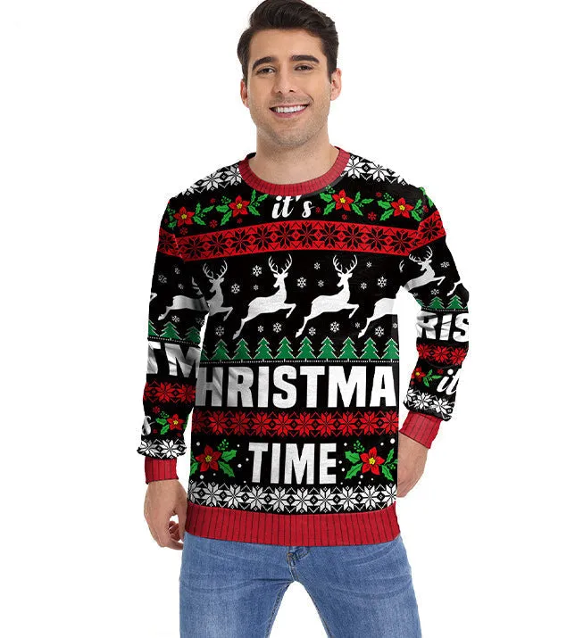 Festive Round Neck Long Sleeve Christmas Printed Holiday Top