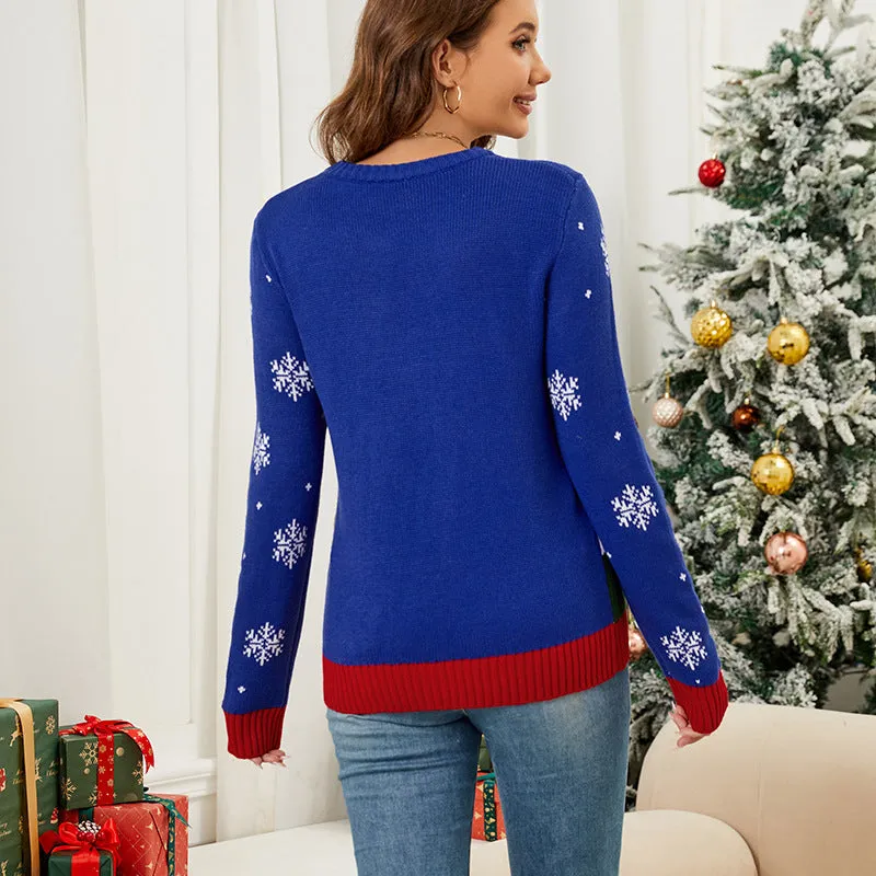 Festive Santa Claus Pattern Loose-Fit Pullover Sweater for Cozy Christmas Style