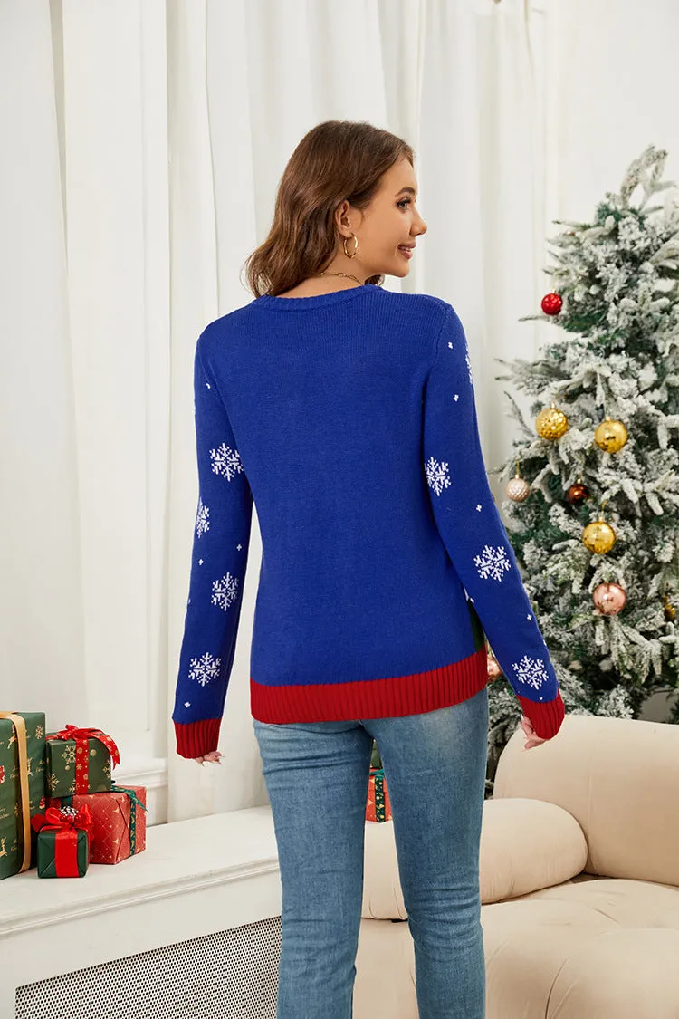 Festive Santa Claus Pattern Loose-Fit Pullover Sweater for Cozy Christmas Style