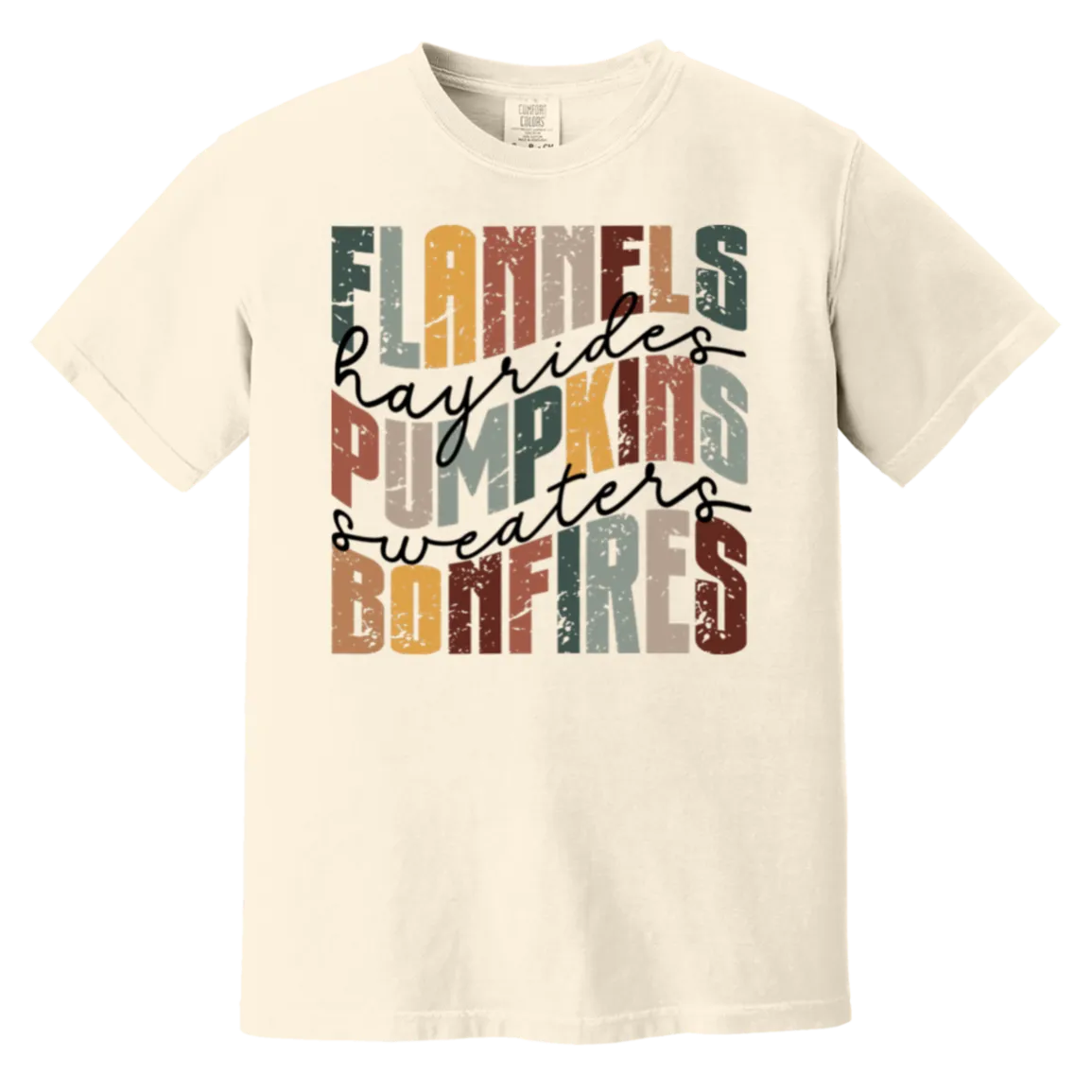 Flannels, Hayrides, and Bonfires Comfort Colors T-Shirt – Embrace the Autumn Spirit!