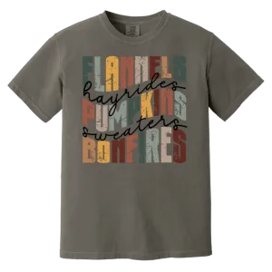 Flannels, Hayrides, and Bonfires Comfort Colors T-Shirt – Embrace the Autumn Spirit!