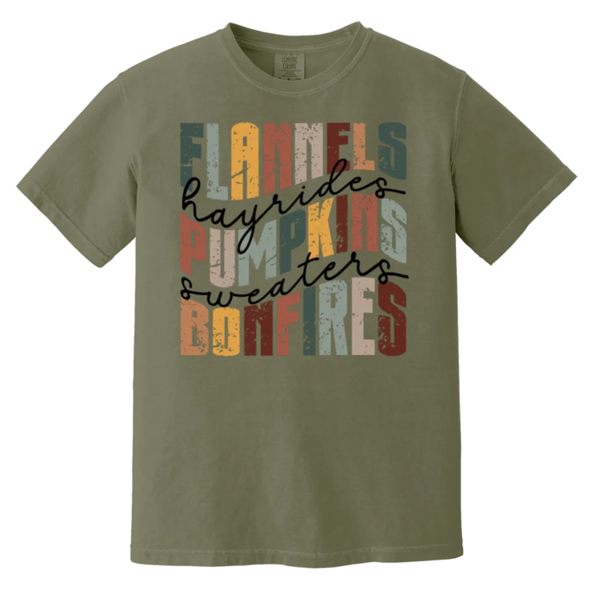 Flannels, Hayrides, and Bonfires Comfort Colors T-Shirt – Embrace the Autumn Spirit!