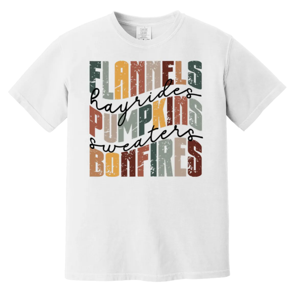 Flannels, Hayrides, and Bonfires Comfort Colors T-Shirt – Embrace the Autumn Spirit!