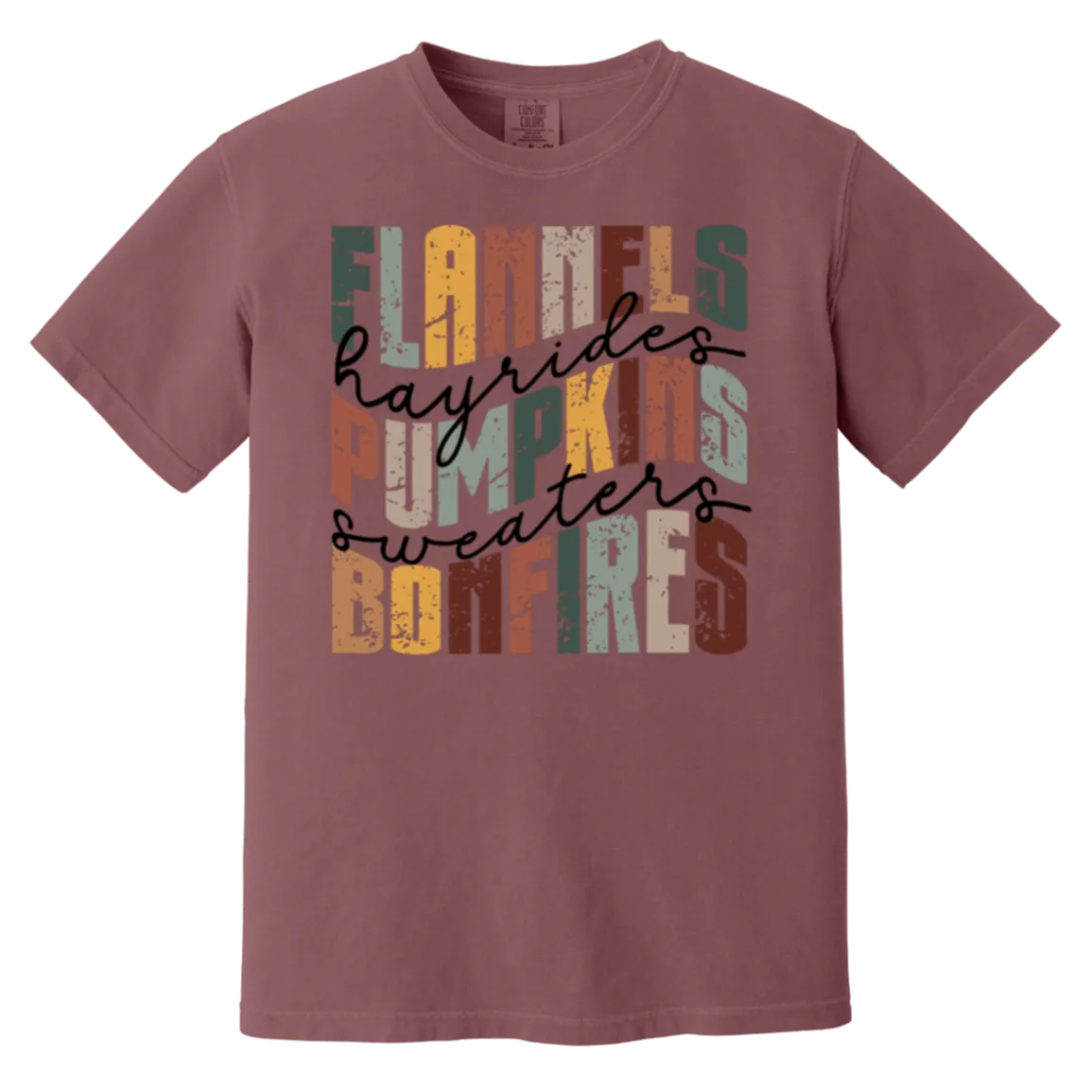 Flannels, Hayrides, and Bonfires Comfort Colors T-Shirt – Embrace the Autumn Spirit!