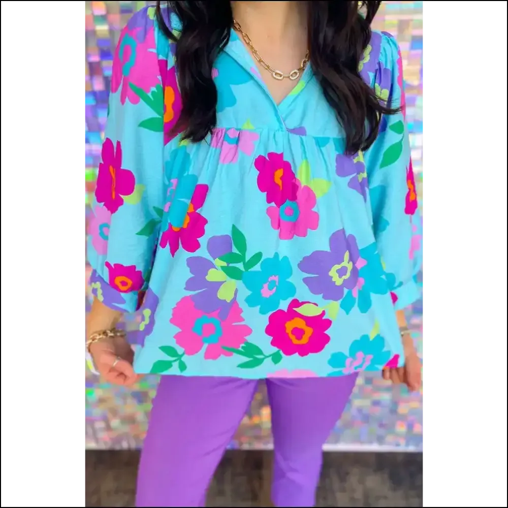 Floral Babydoll Blouse: Light Blue, Big Mood, Big Blooms 💙 Needful Things