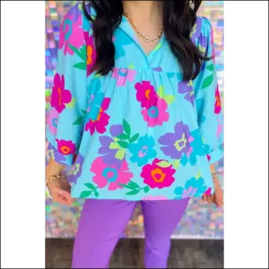 Floral Babydoll Blouse: Light Blue, Big Mood, Big Blooms 💙 Needful Things