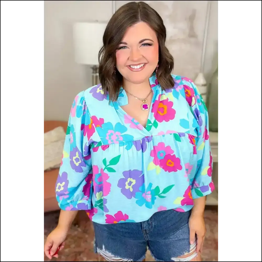 Floral Babydoll Blouse: Light Blue, Big Mood, Big Blooms 💙 Needful Things