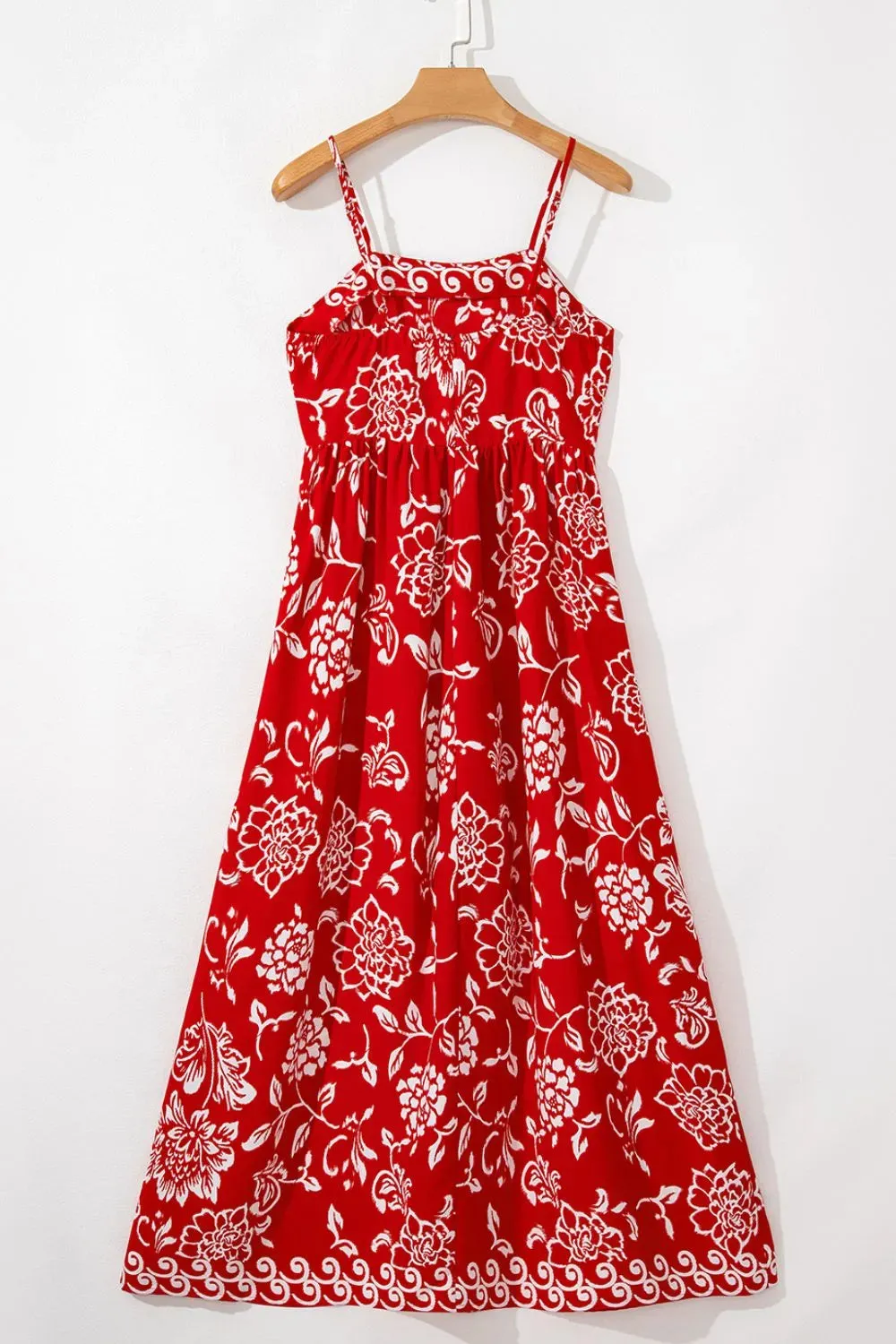 Floral Printed Spaghetti Strap Empire Waist Maxi Dress