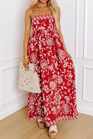 Floral Printed Spaghetti Strap Empire Waist Maxi Dress