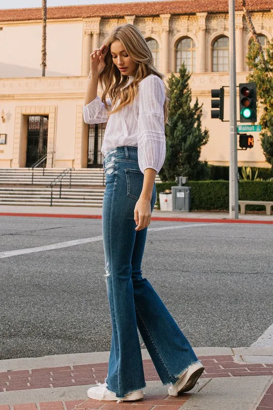 Flying Monkey High Rise Distressed Raw hem Flare Jeans