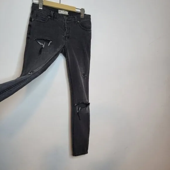 Free People Distressed Skinny Washed Jeans Size 24