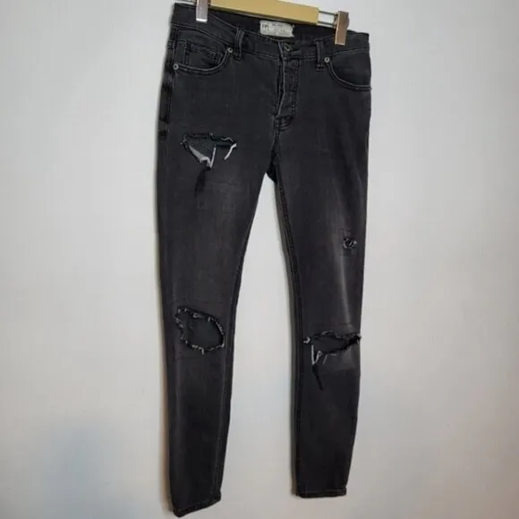 Free People Distressed Skinny Washed Jeans Size 24