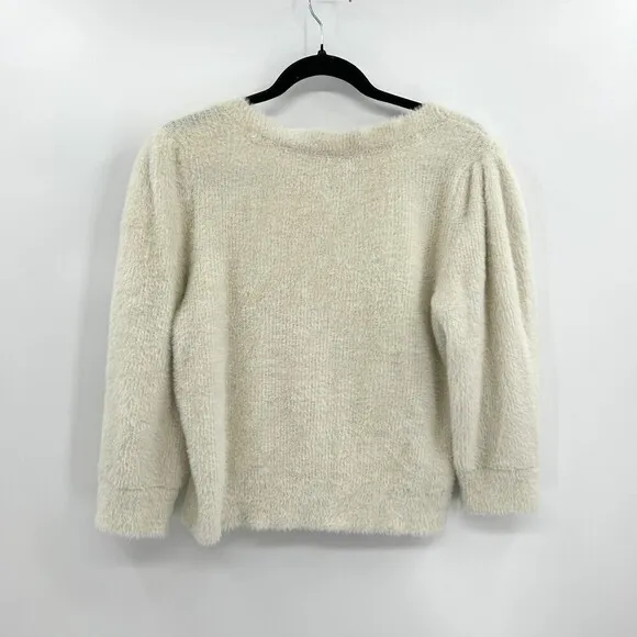FREE PEOPLE Ivory Moonbeam Pullover Square Neck Puff Sleeve Sweater Top Medium