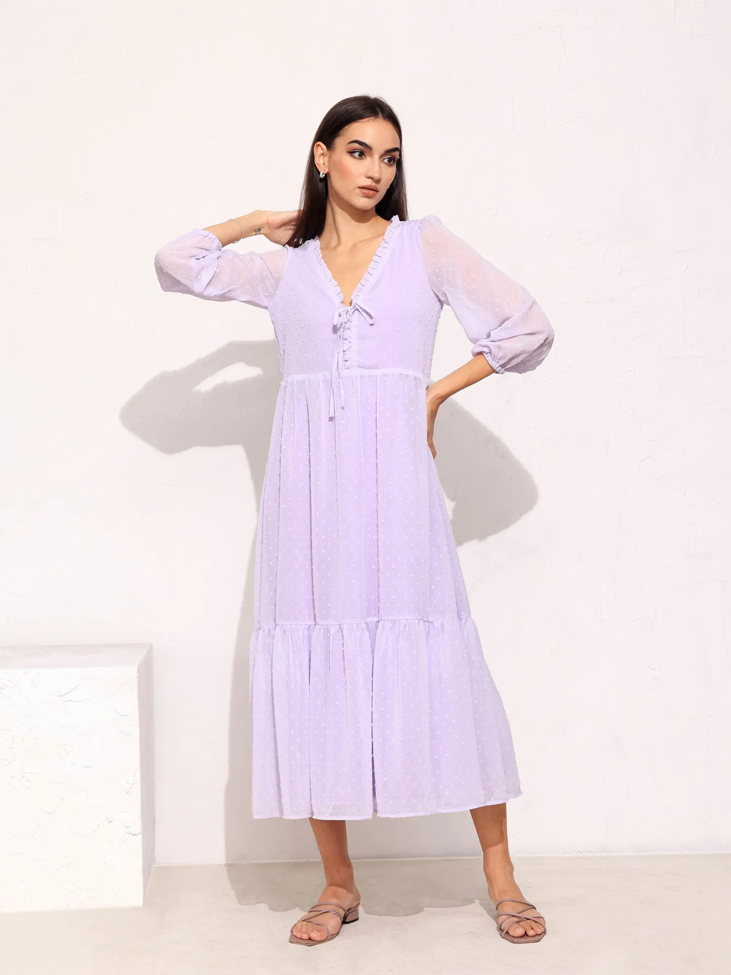 Front Tieup Loose Fit Midi Dress