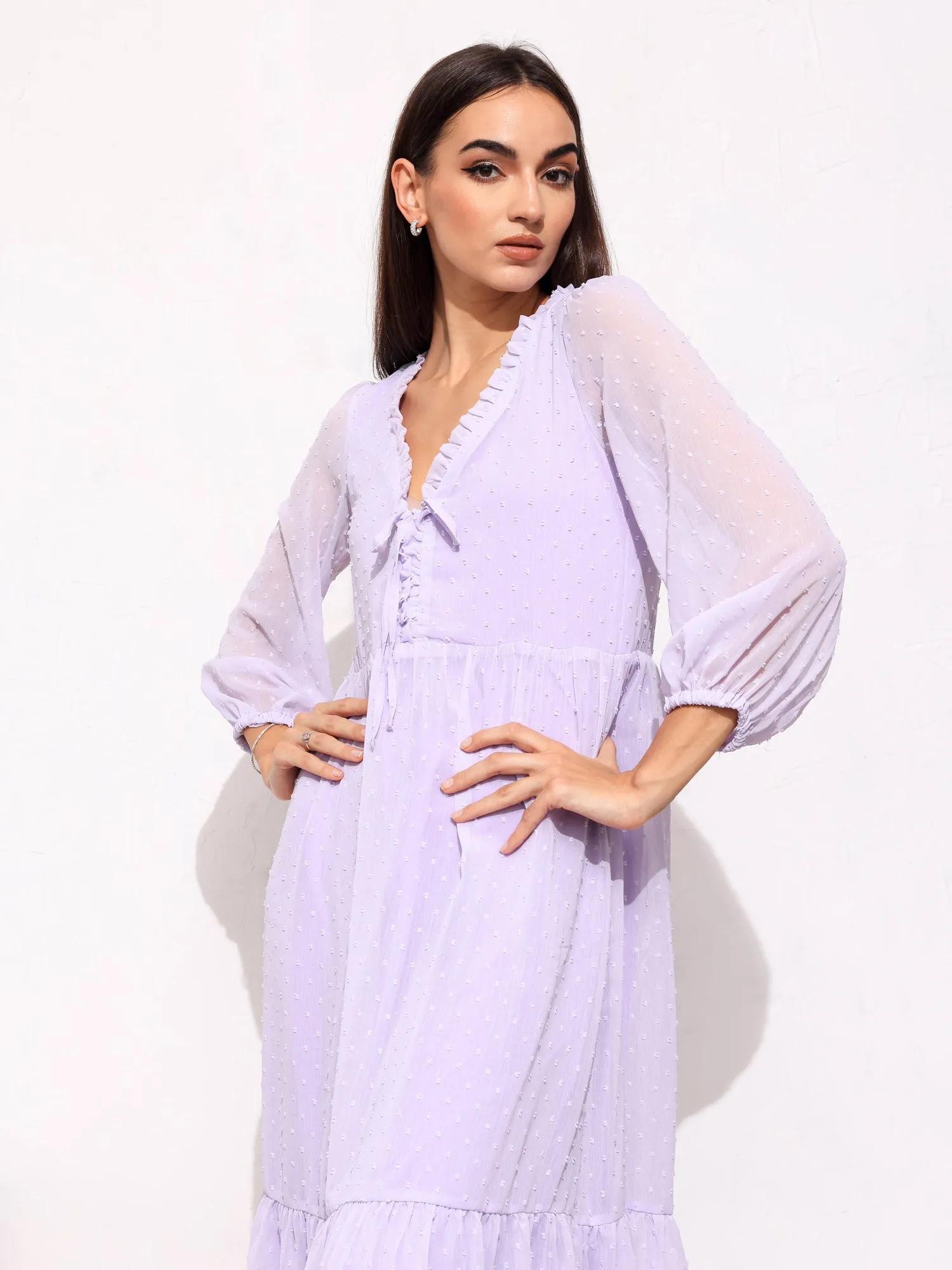 Front Tieup Loose Fit Midi Dress