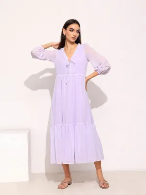 Front Tieup Loose Fit Midi Dress