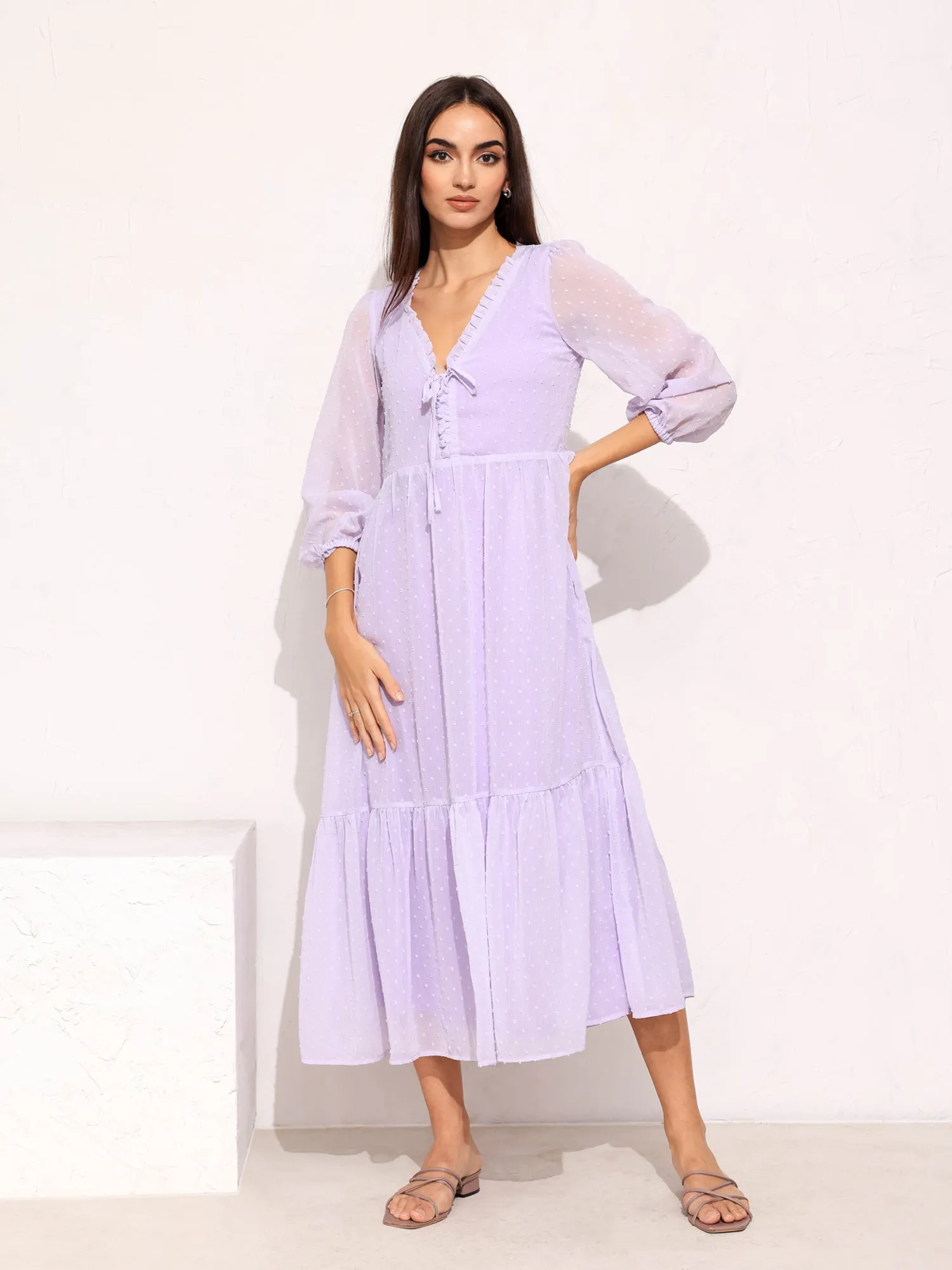 Front Tieup Loose Fit Midi Dress