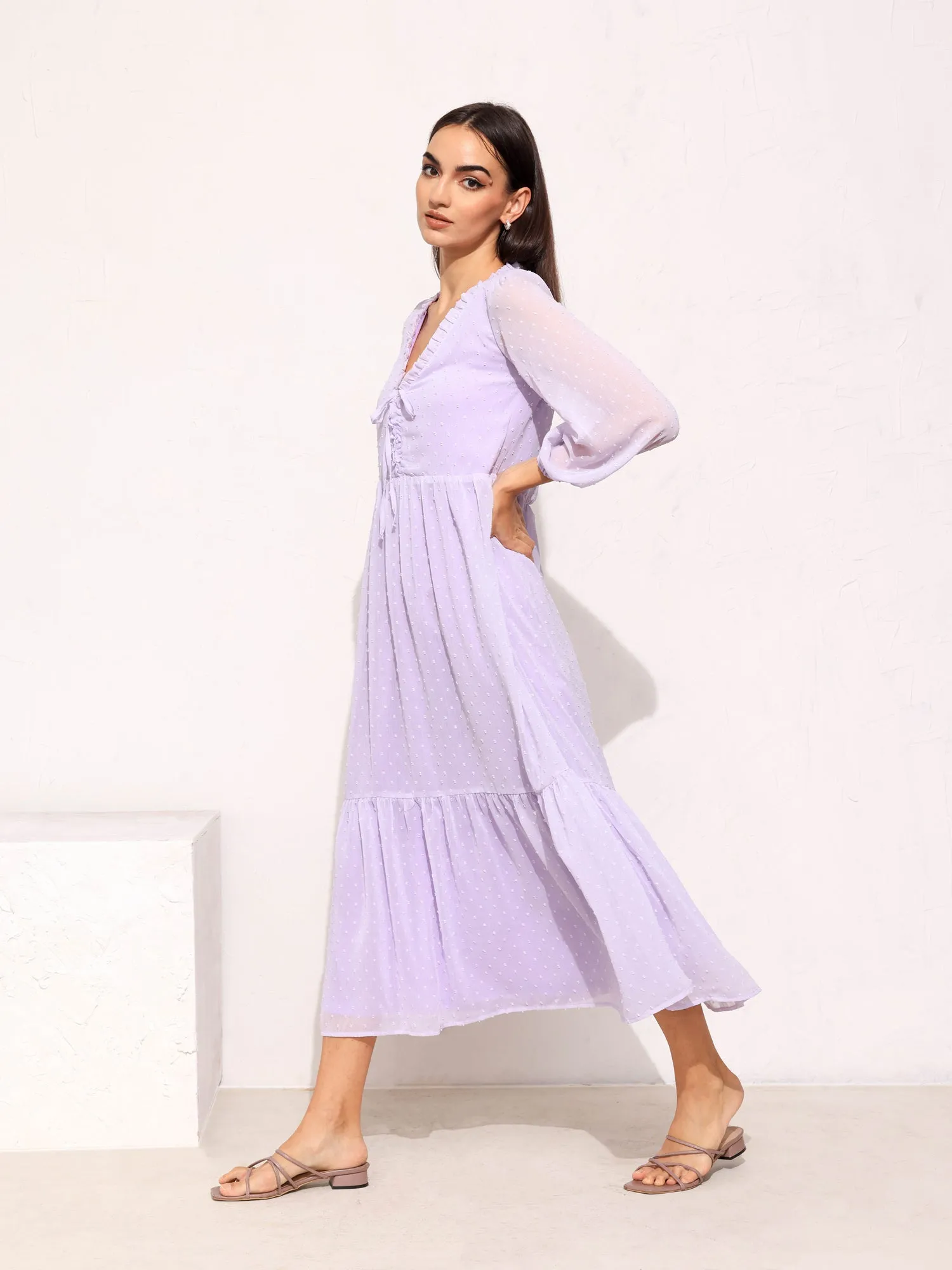 Front Tieup Loose Fit Midi Dress