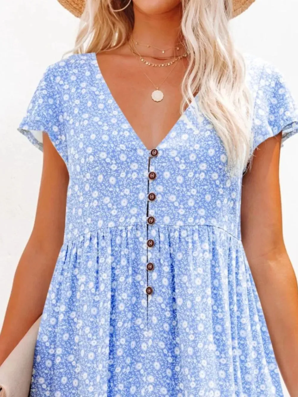 Full Size Floral V-Neck Flutter Sleeve Mini Dress Plus Size