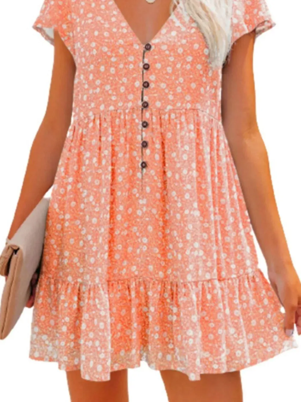 Full Size Floral V-Neck Flutter Sleeve Mini Dress Plus Size