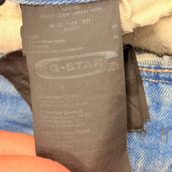G Star Raw Midge Cody Mid Waist Skinny Jeans 26&quot; Rare HTF 220$ MSRP