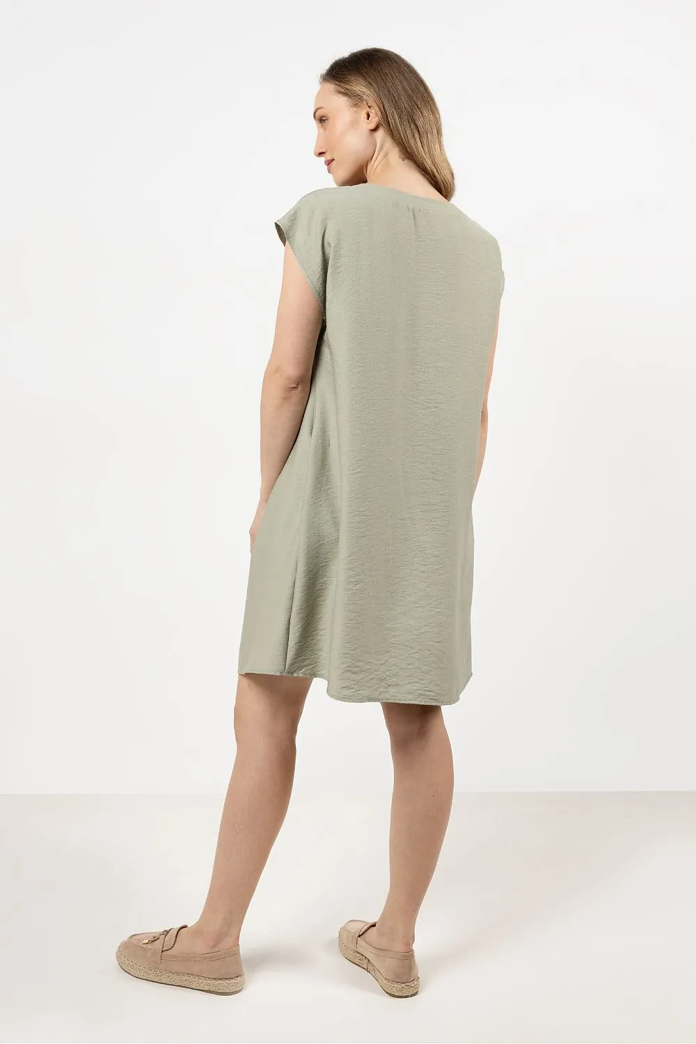 Gathered Neckline Loose Fit Dress