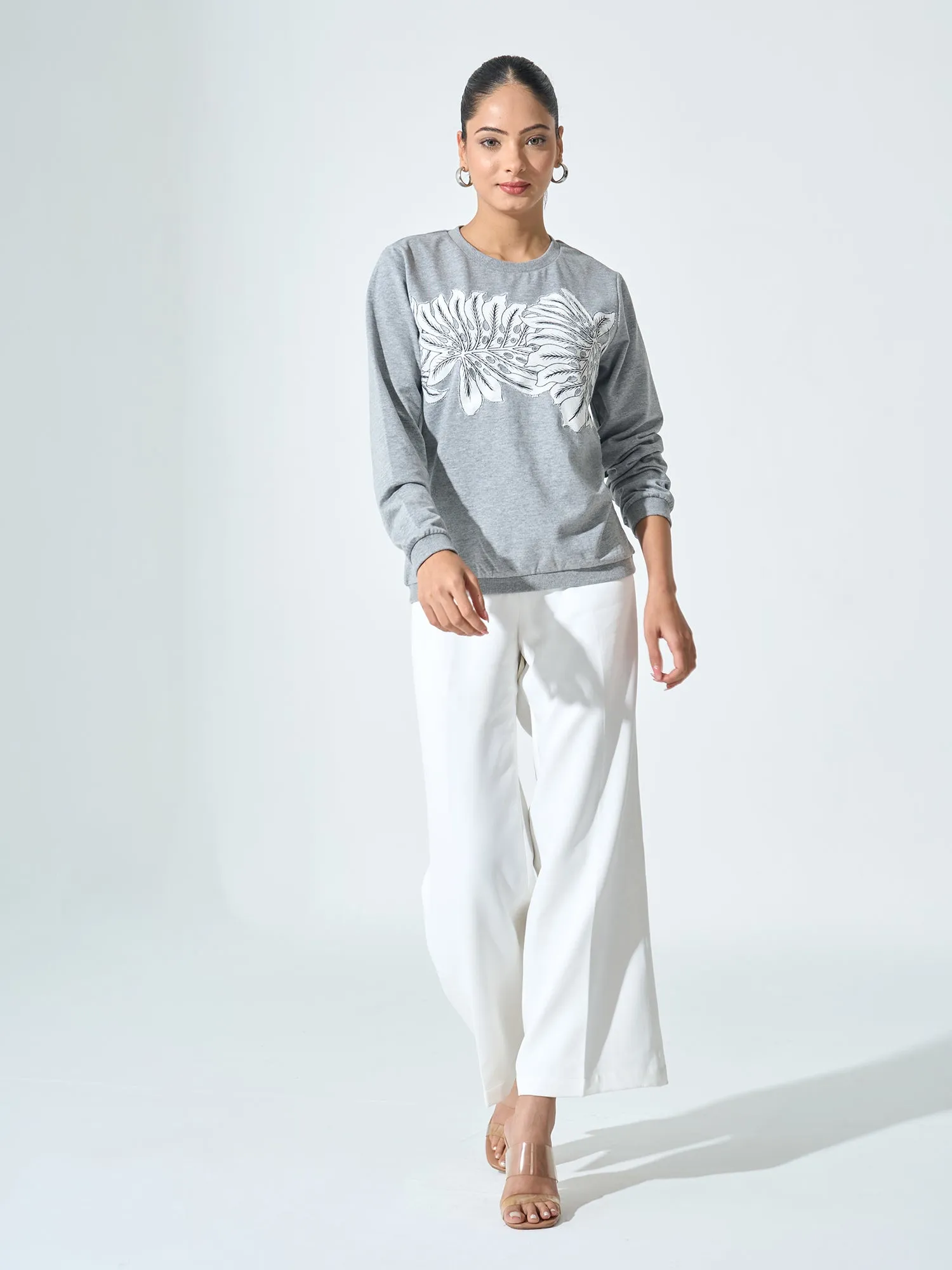 Ginny Appliqué  Sweater - Grey & White